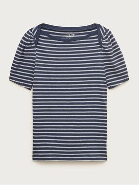nwt j.crew vintage jersey puff sleeve tshirt in navy ivory stripe S